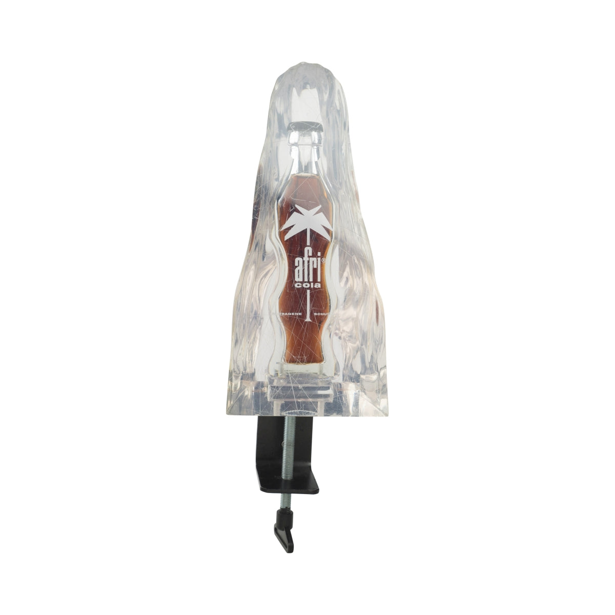 Afri Cola display bottle, plexiglass + bottle opener, table attachment, decorative bar accessory