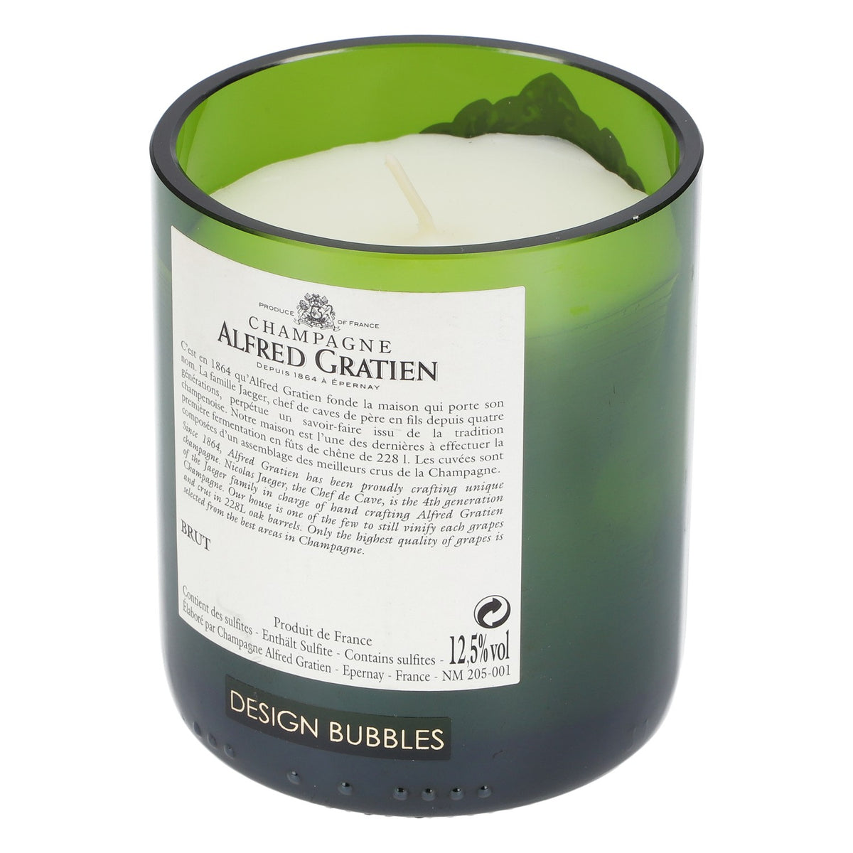 Alfred Gratien Champagne Candle in Green Glass Design by Bubbles – View 3