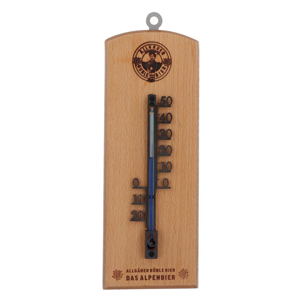 Allgäu Brewery Büble outdoor/indoor thermometer on beech wood base