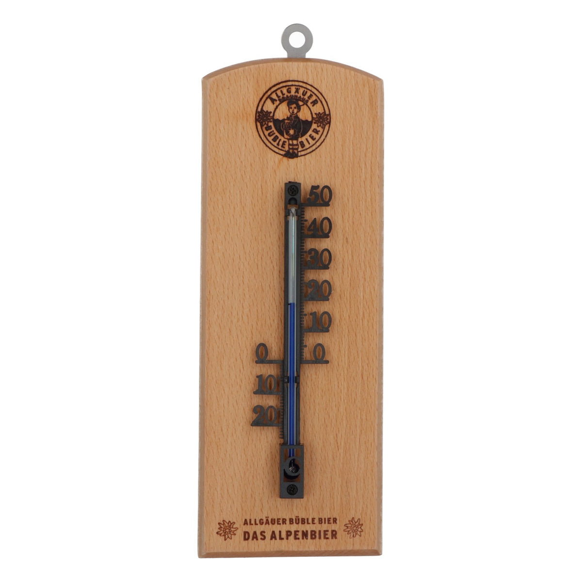Allgäu Brewery Büble outdoor/indoor thermometer on beech wood base