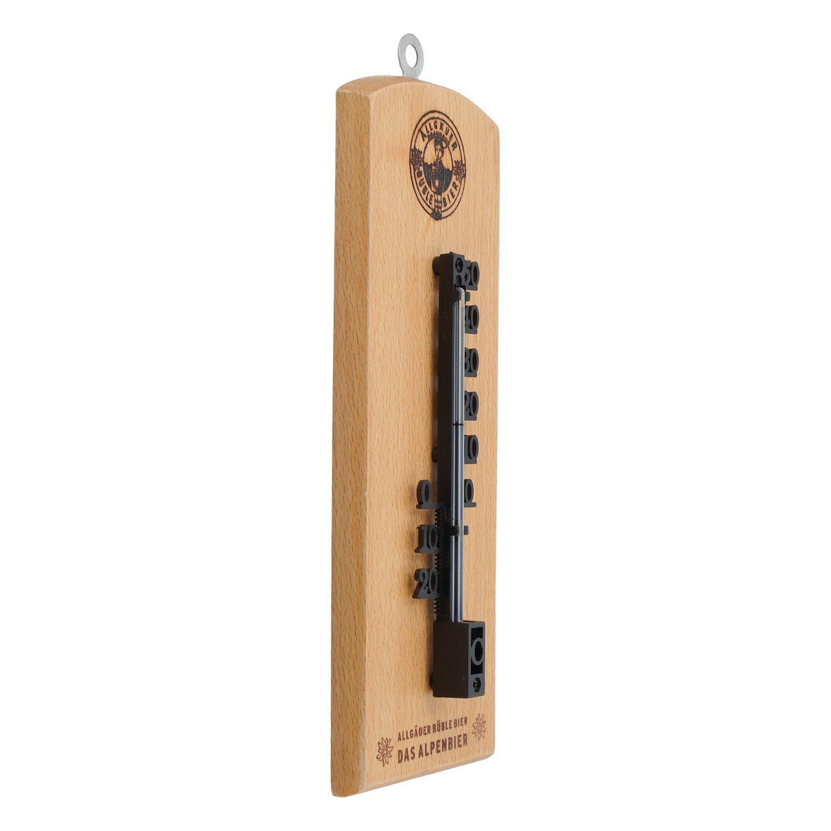 Allgäu Brewery Büble outdoor/indoor thermometer on beech wood base – View 2