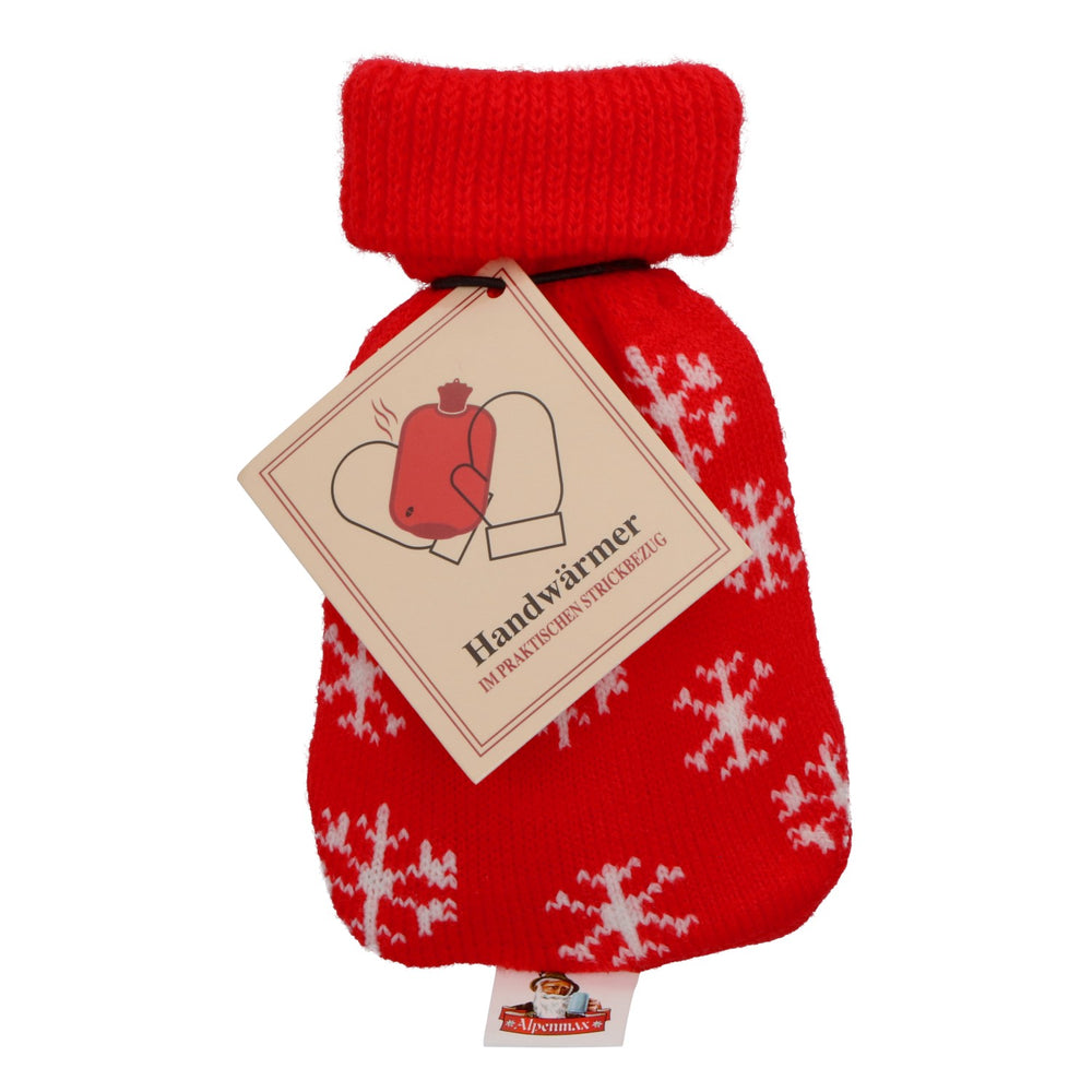 Alpenmax Rum Hand Warmer, Red, Knitted Cover, Snowflakes, Pocket Warmer