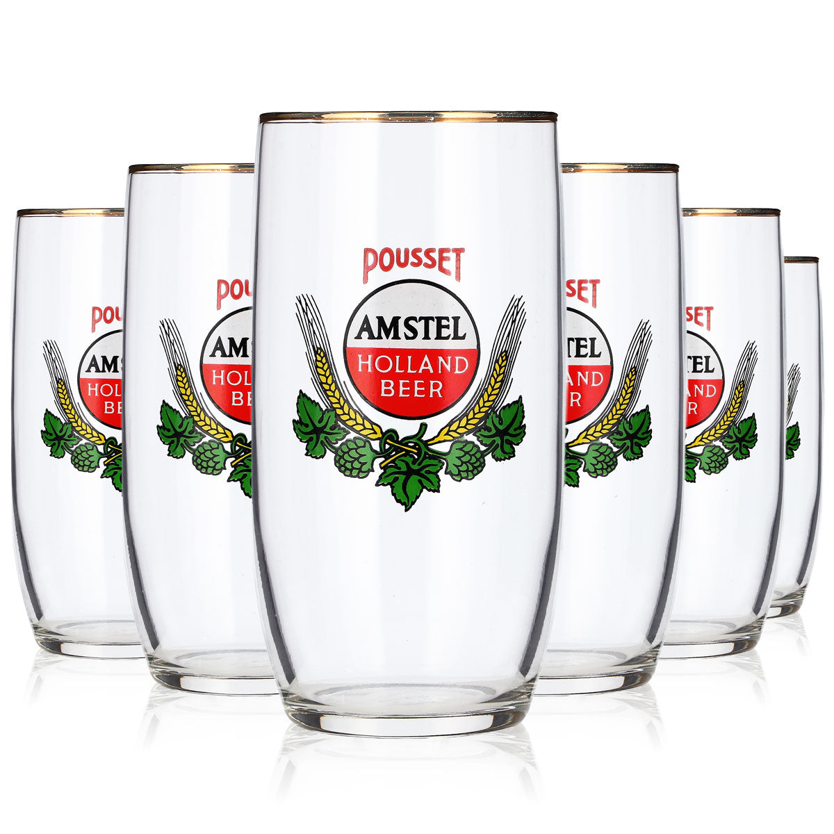 Amstel Holland Beer Glasses, Set of 6, 0.29 L, Vintage Gold Rim, Rare Collector's Glass – View 2