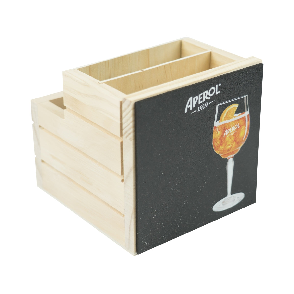 Aperol Spritz table display cutlery, crockery, napkin holder, wooden box, catering – View 2