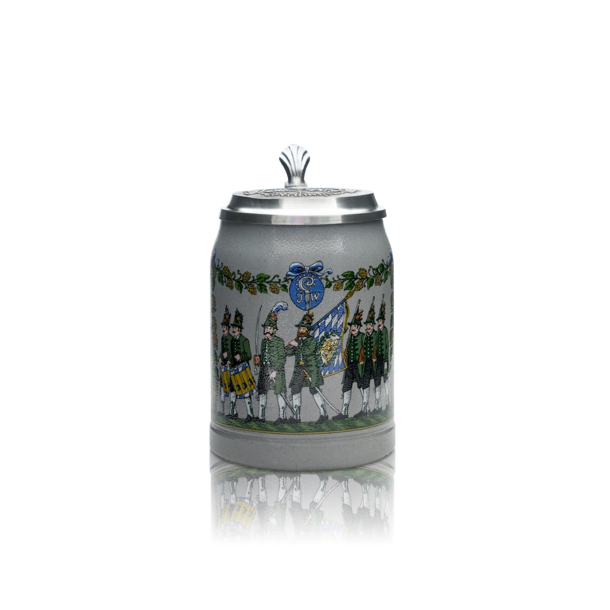 Augustiner collector's glass 0.5l mug with green shooters and pewter lid, Bavaria, rare