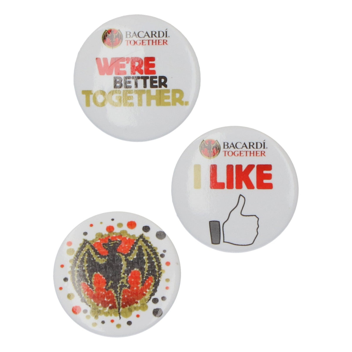 Bacardi Rum 3x Pin Badge Button Set of 3
