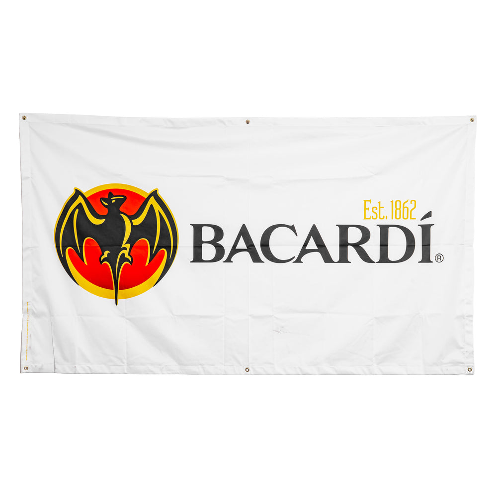 Bacardi Rum Glass Banner, 220x125 cm, White, Logo on the Left, Polyester Flag