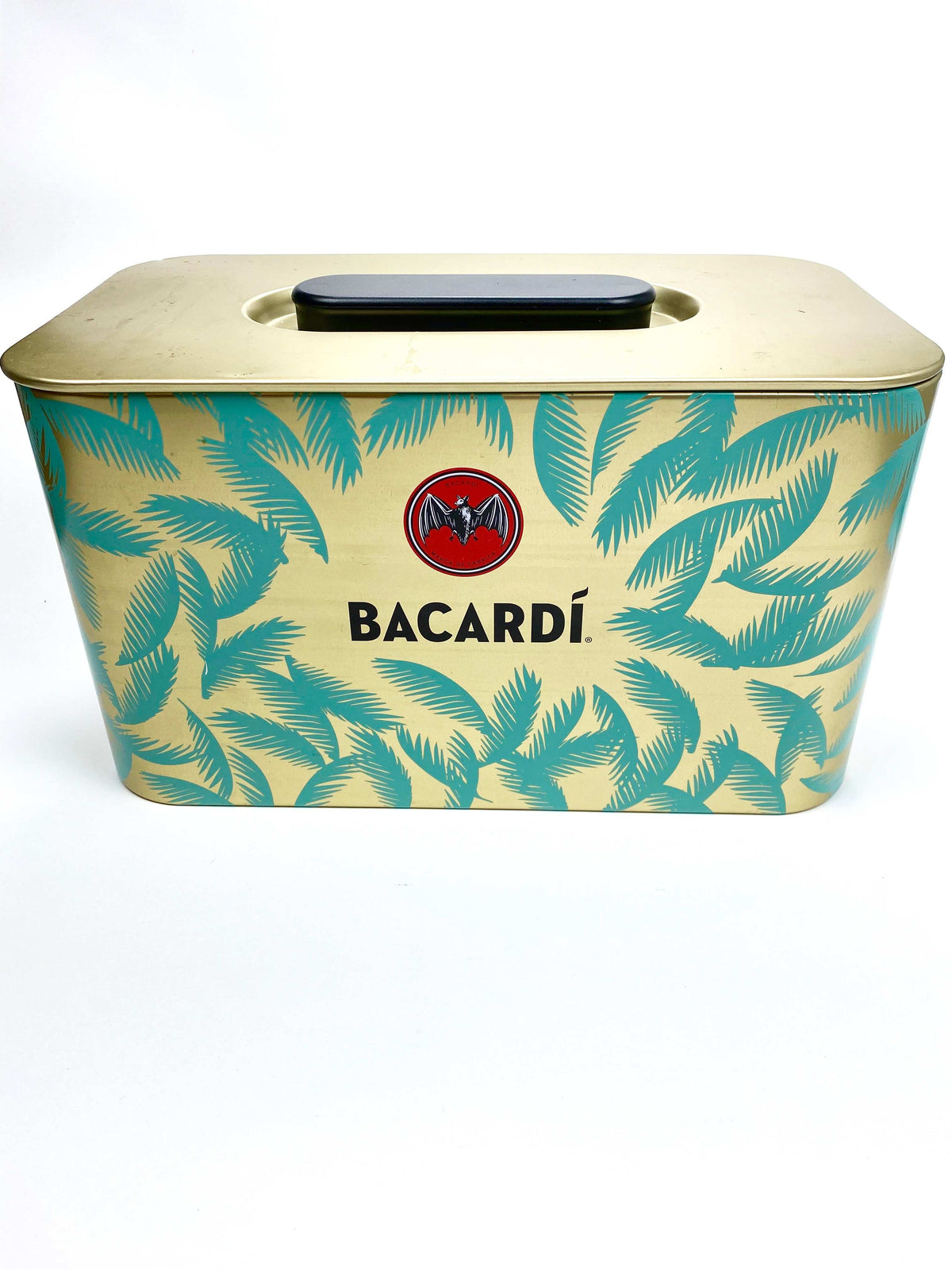 Bacardi Rum Cooler Ice Cube Tray Box Bottle Cooler Palm Tree Gold Mint