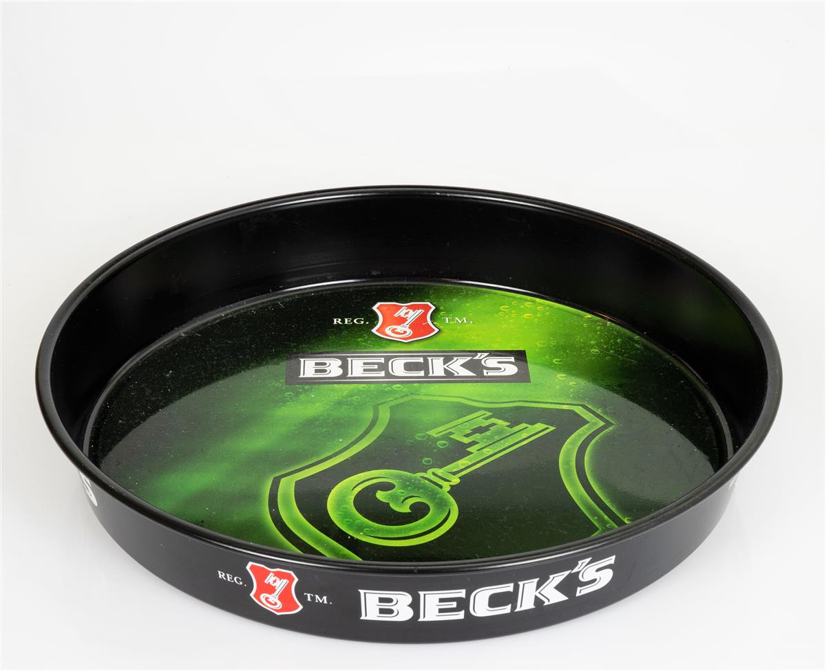 Becks Beer Tray Serving Tray Waiter's Tray Metal Green High Rim