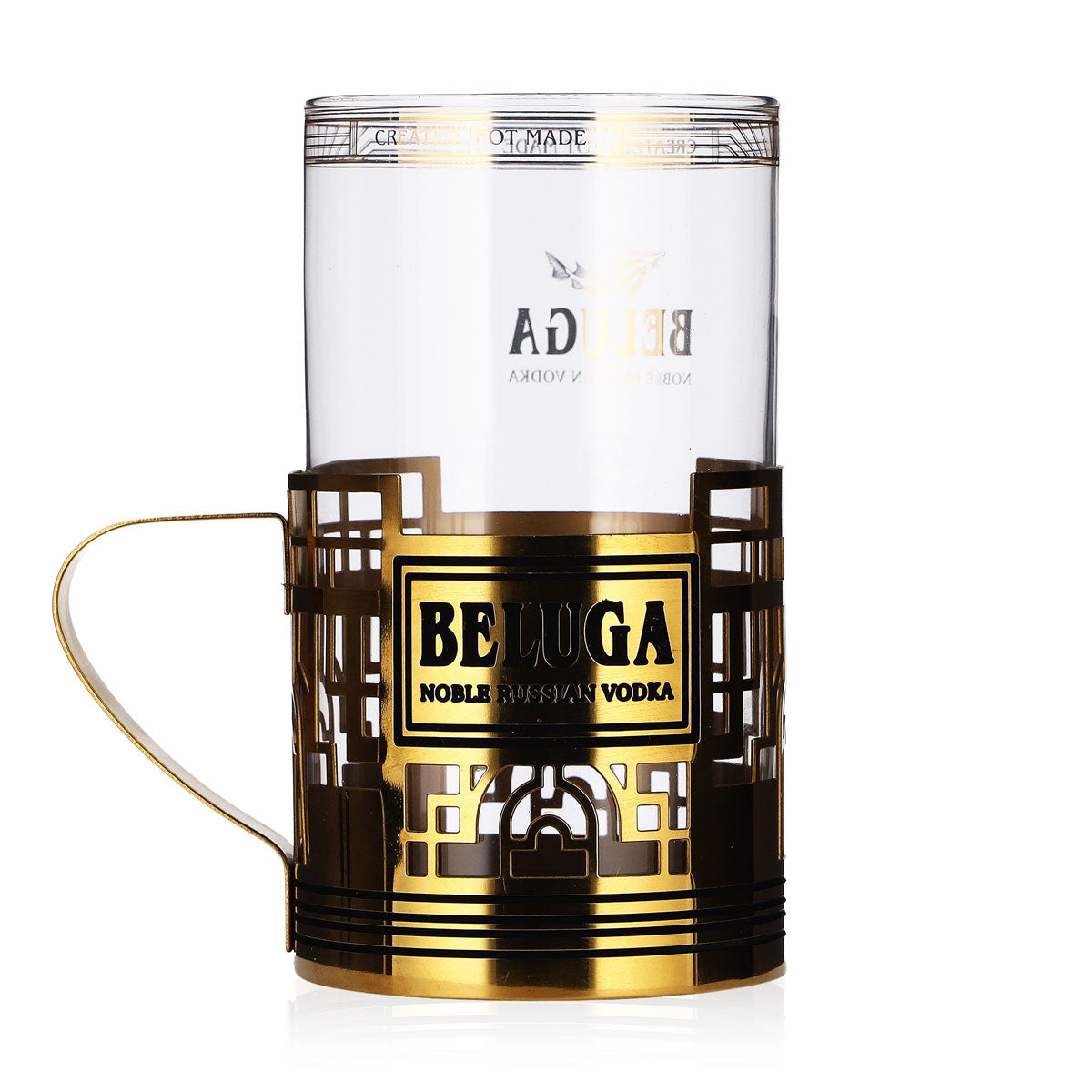 Beluga Vodka Glass, 0.28 L Highball Glass in a Gold-Colored Handle Holder – View 3