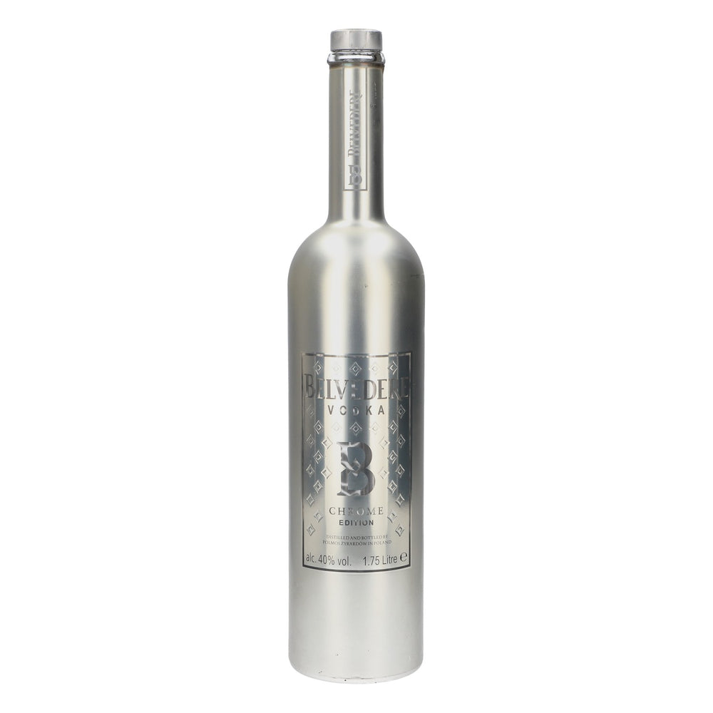 Belvedere Vodka Display Bottle, 1.75 L, Empty Bottle, Chrome Edition with LED, Used