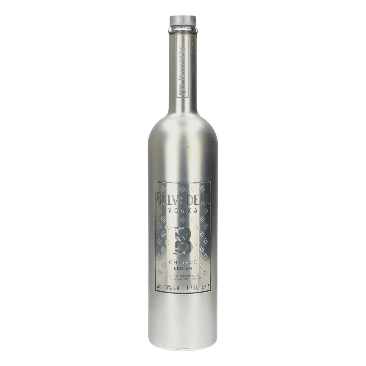 Belvedere Vodka Display Bottle, 1.75 L, Empty Bottle, Chrome Edition with LED, Used