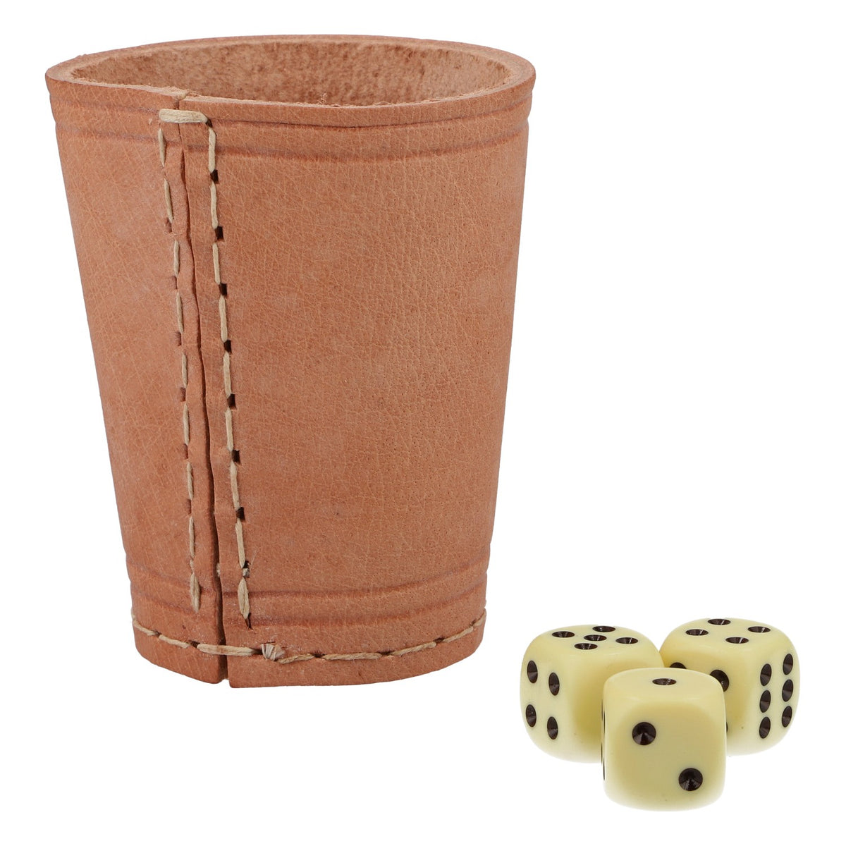 Berentzen Leather Dice Cup with 3 Dice, Brown Logo – Original – View 2