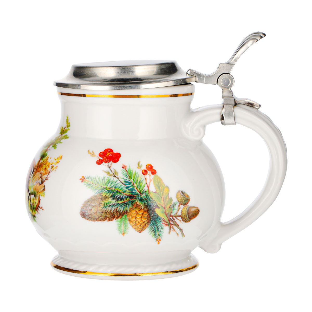 Beer Mug with Pewter Lid, Deer Motif, Ceramic, Glass, Earthenware, Collectible, Retro – View 5