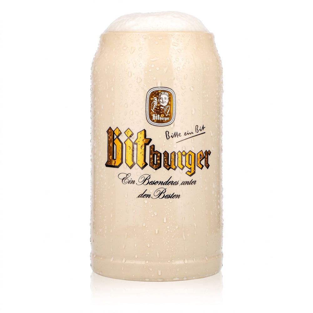 Bitburger Beer Glass, 1-Liter Clay Mug, Sahm Clay, Bavarian Mugs