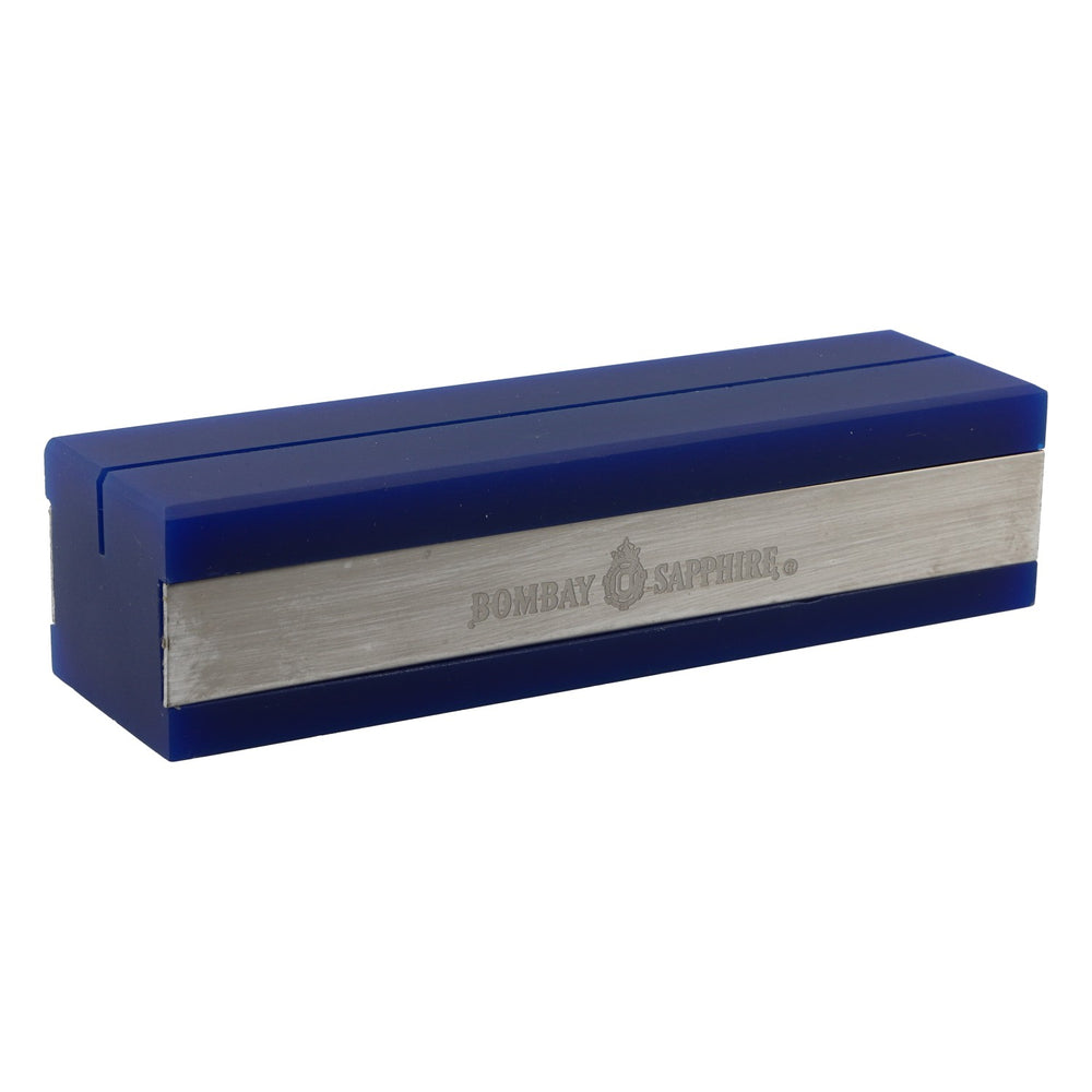 Bombay Sapphire Gin card holder table display, blue, square with silver