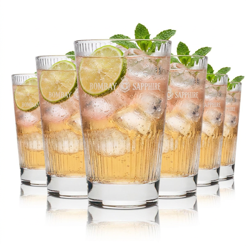6x Bombay Gin Glass 0.4 Timeless Relief Long Drink Cocktail Tonic Mug Glasses