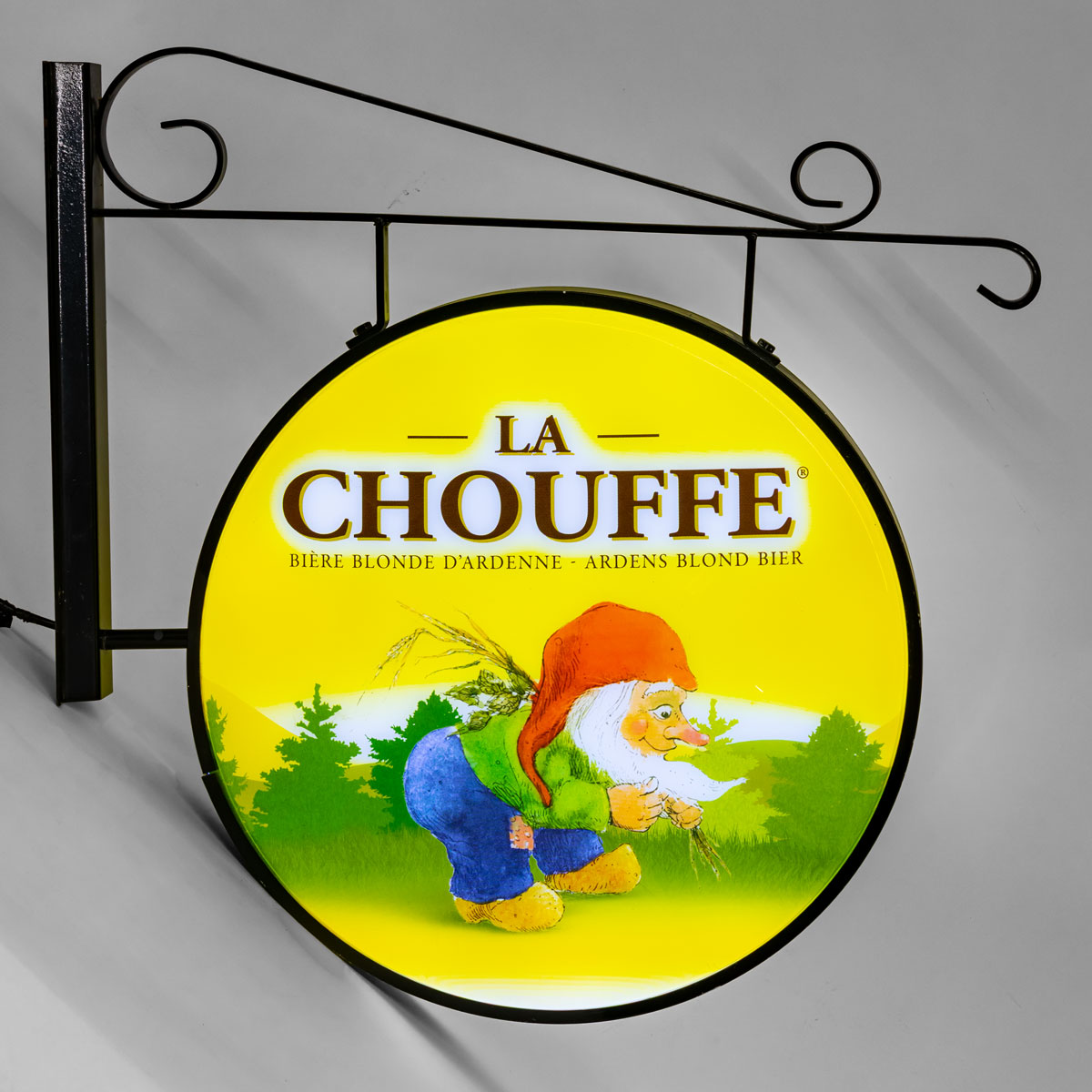 Brasserie D'Achouffe beer neon sign with black wall mount