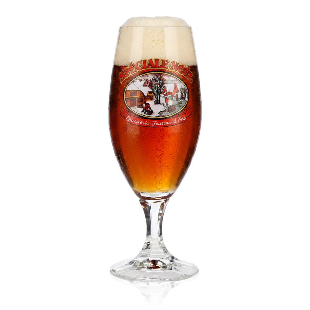 Brasserie Jeanne d'Arc Beer Glass, 0.25 L, Spéciale Noël Goblet, Calibrated, Collector's Glass