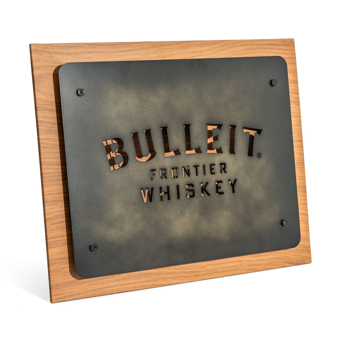 Bulleit Whiskey LED illuminated sign Illuminated advertising on real wood base