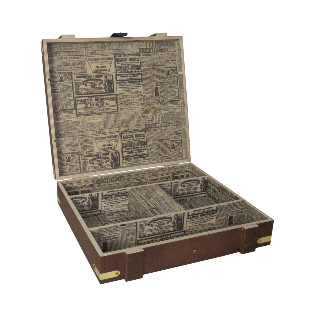 Campari wooden box Box Bitter Campari 5 compartments Newspaper pattern decorative display stand – View 3