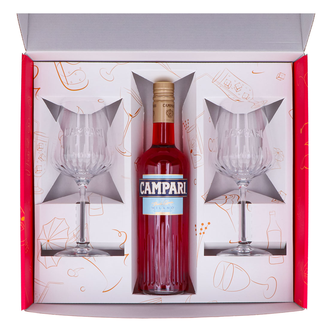 Campari Likör Geschenkset 0,7l Flasche 25 % Vol. + Spritz Gläser Milano–pink – Ansicht 3