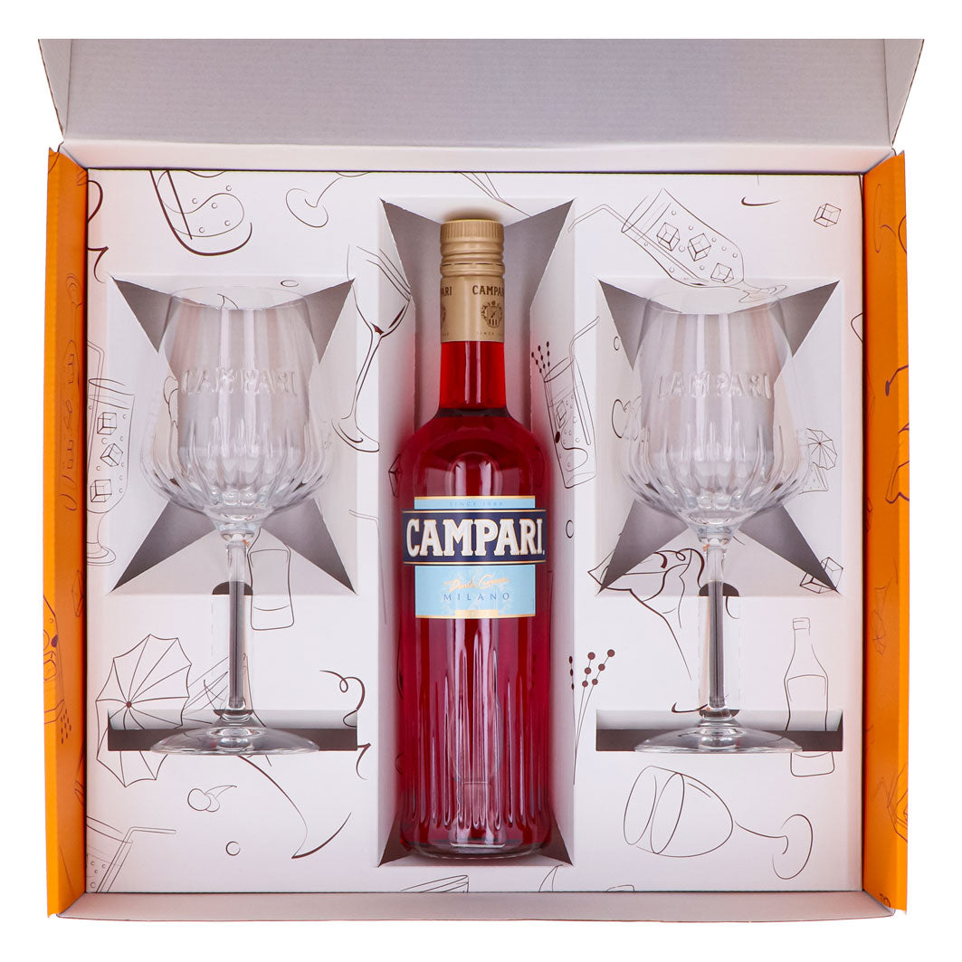 Campari Likör Geschenkset 0,7l Flasche 25 % Vol. + Spritz Gläser Milano–orange – Ansicht 3