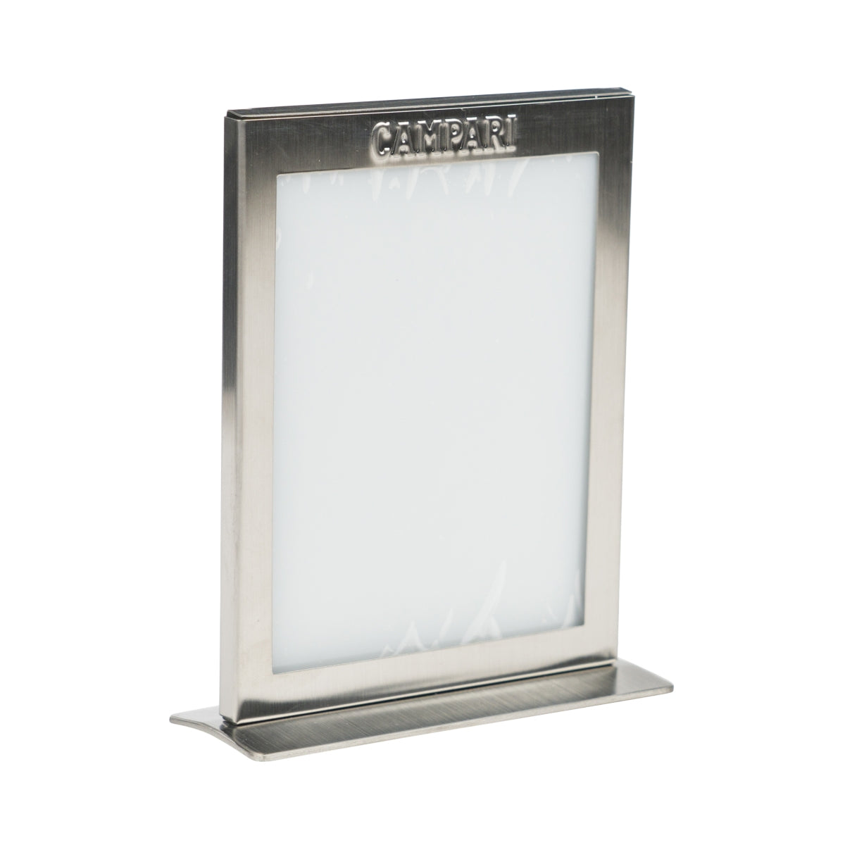 Campari liqueur table display 15x11cm metal menu card holder, stainless steel, catering