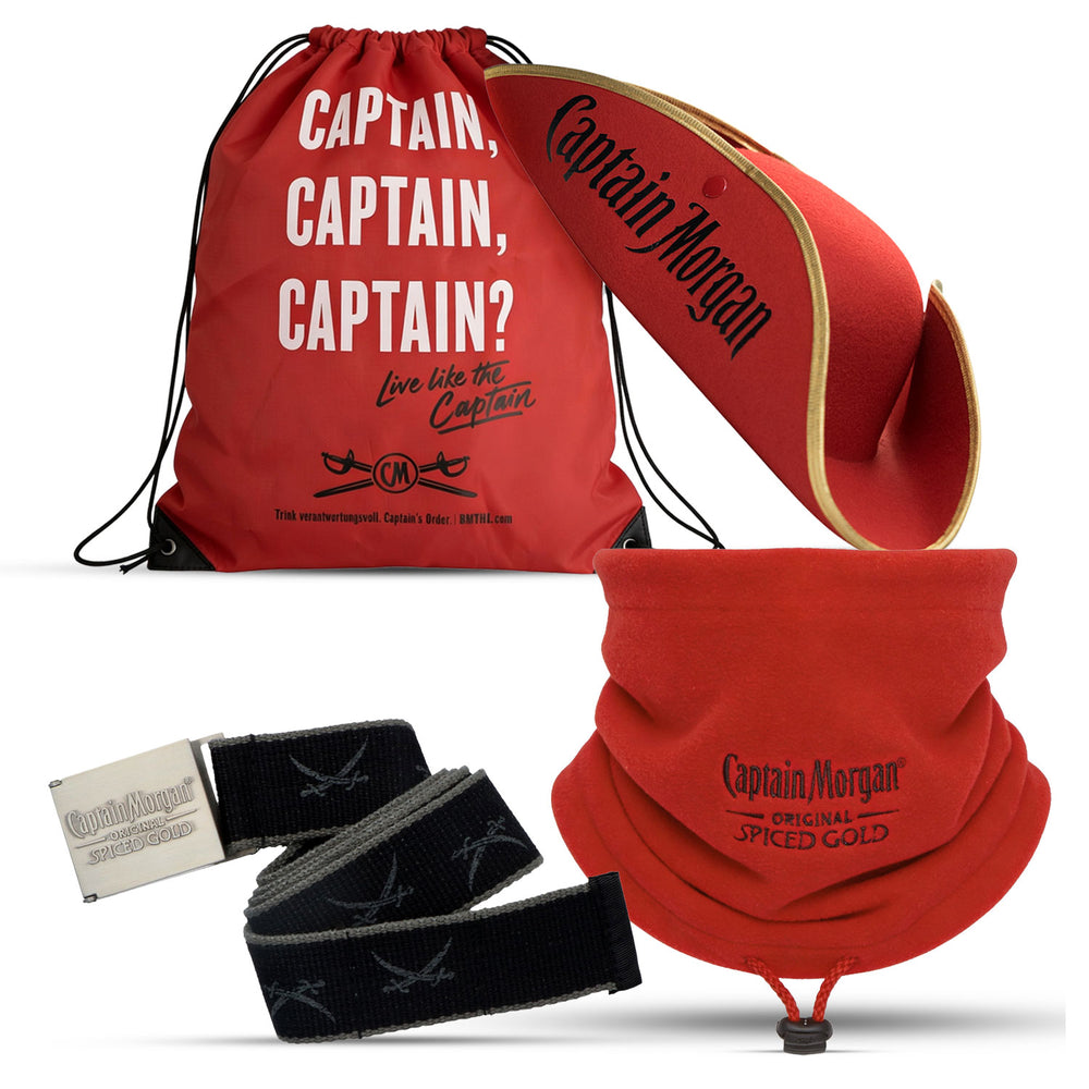 Captain Morgan Bar Bundle Set III consisting of scarf, belt, jute bag, party hat
