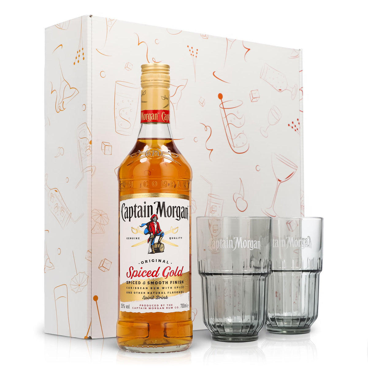 Captain Morgan gift sets, white long drink glass with relief