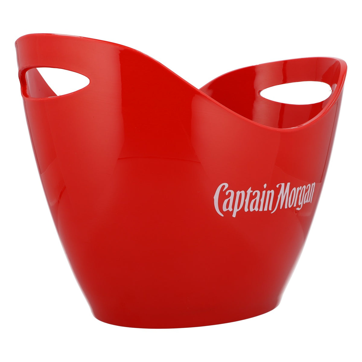 Captain Morgan Rum Bottle Cooler Ice Bucket Red with White Logo on Both Sides – View 2