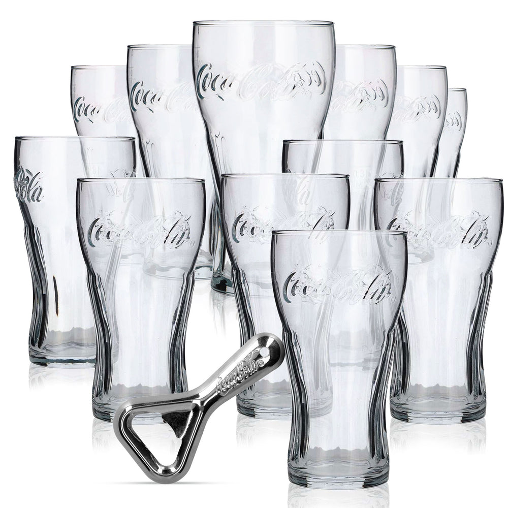 Coca Cola Bar Bundle Set II consisting of 12x contour glasses 0.3l/0.4l bottle opener