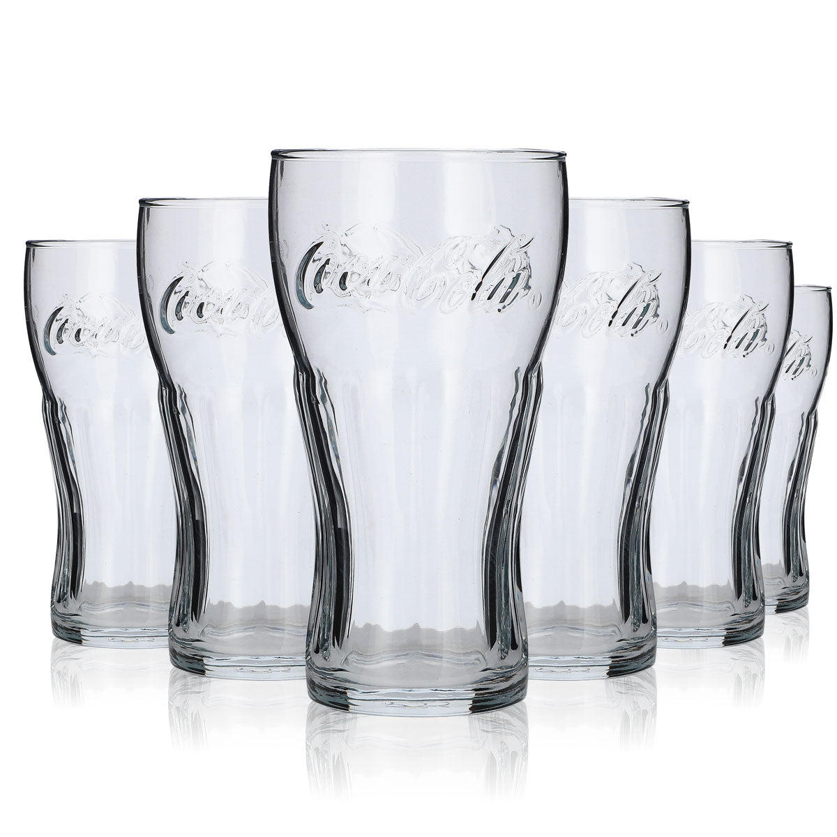 6x Coca Cola contour glass 0.3l soft drink soda glasses set with relief lettering, iconic – View 3