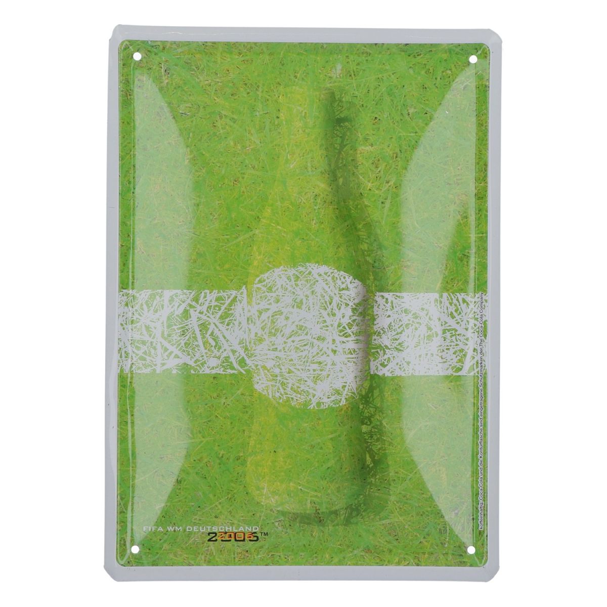 Coca Cola metal sign bottle on grass World Cup 2006 21x15cm advertising sign wall decoration