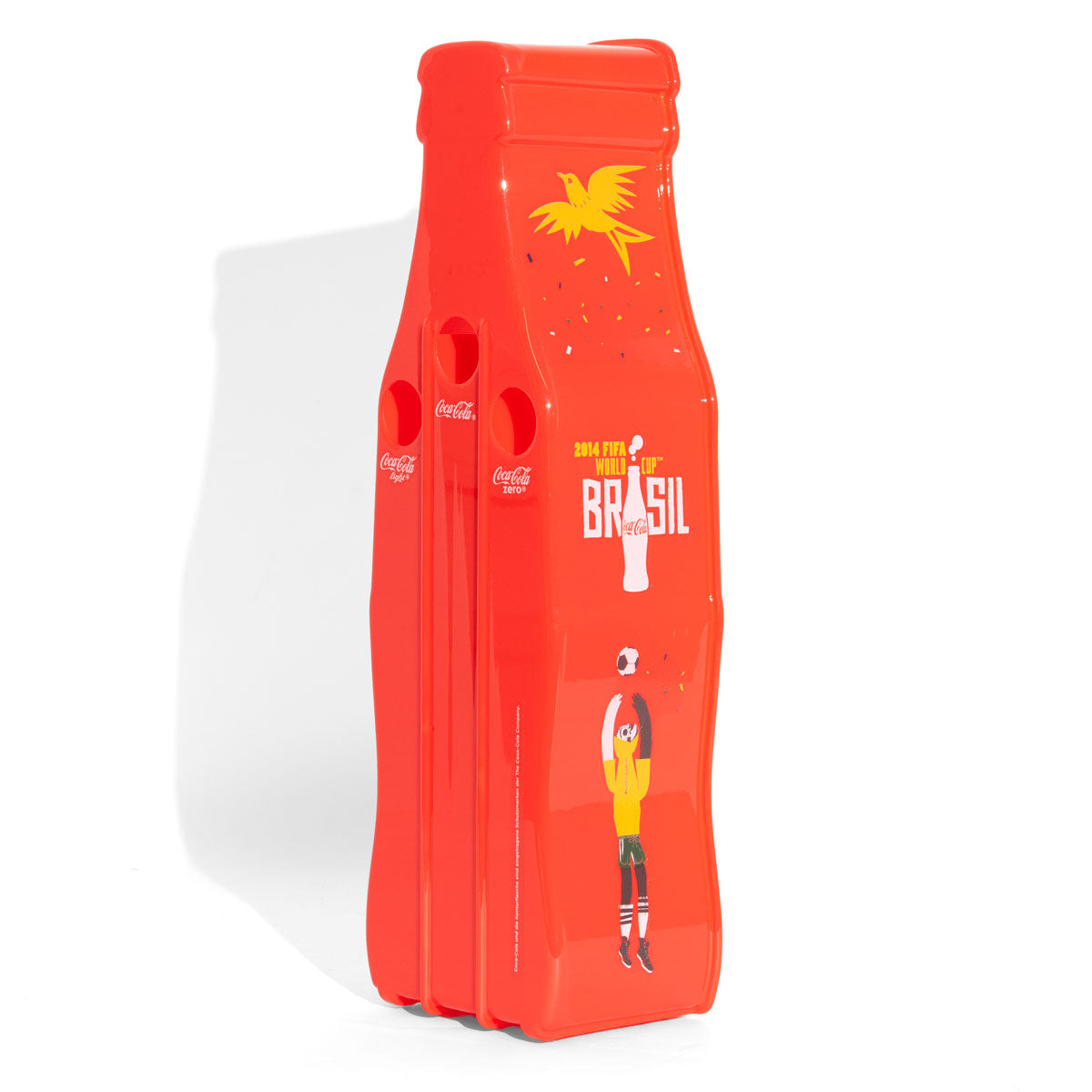 Coca Cola soft drink collection box, bottle cap, bottle shape, 3 compartments, red, 2014 FIFA World Cup Brazil – View 3