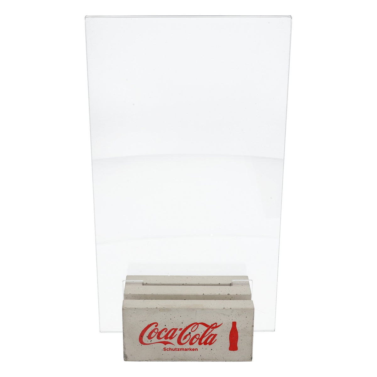Coca Cola soft drink table display card holder, large, concrete block + "Reserved" sign – View 2