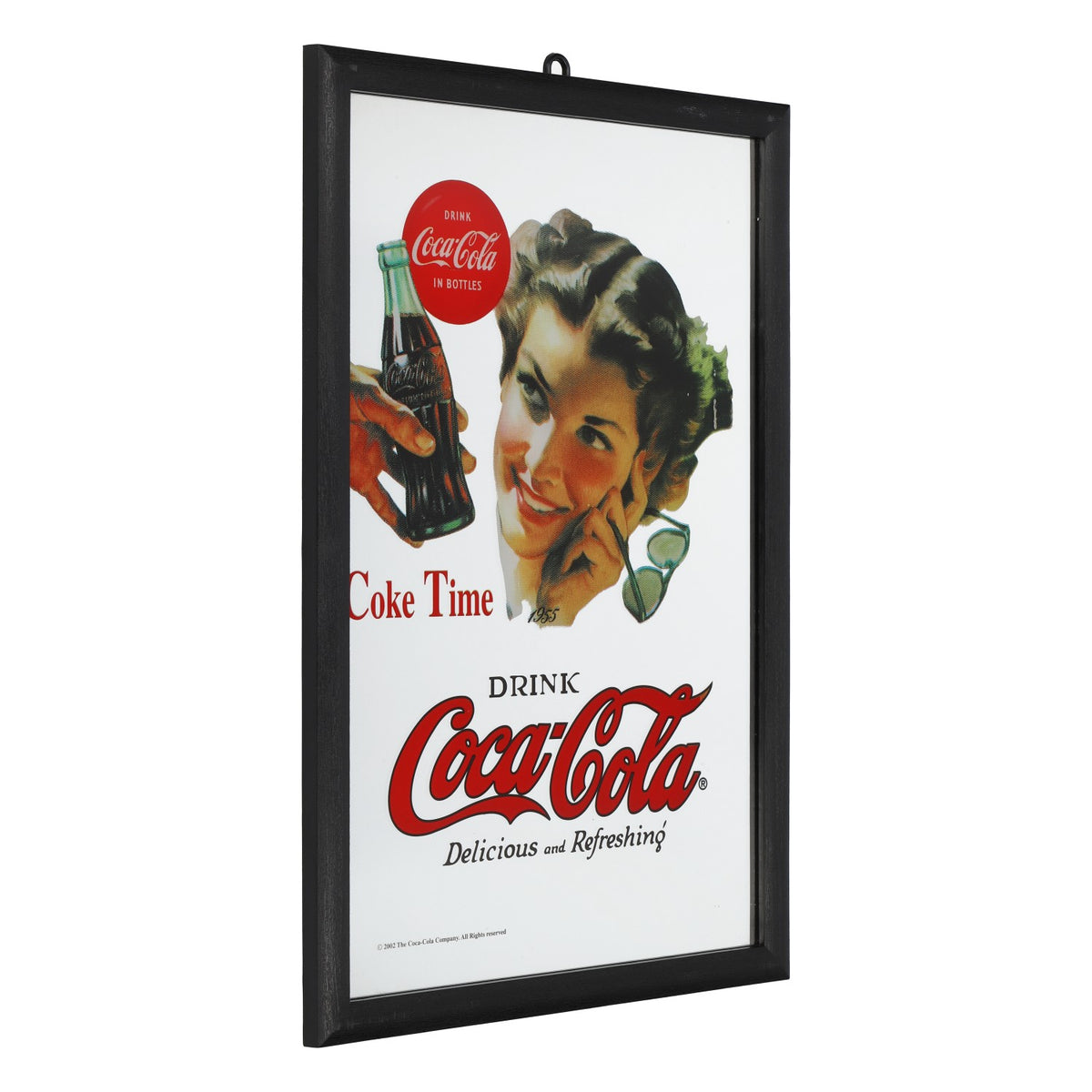 Coca-Cola Advertising Mirror, Black Plastic Frame, "Coke Time" Display Piece