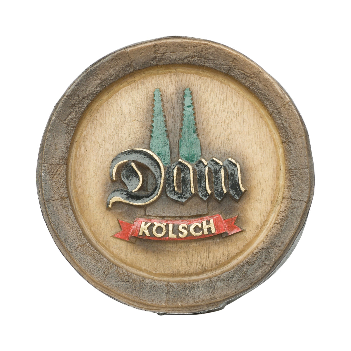 Cologne Kölsch beer keg lid advertising sign wood look keg base plastic board