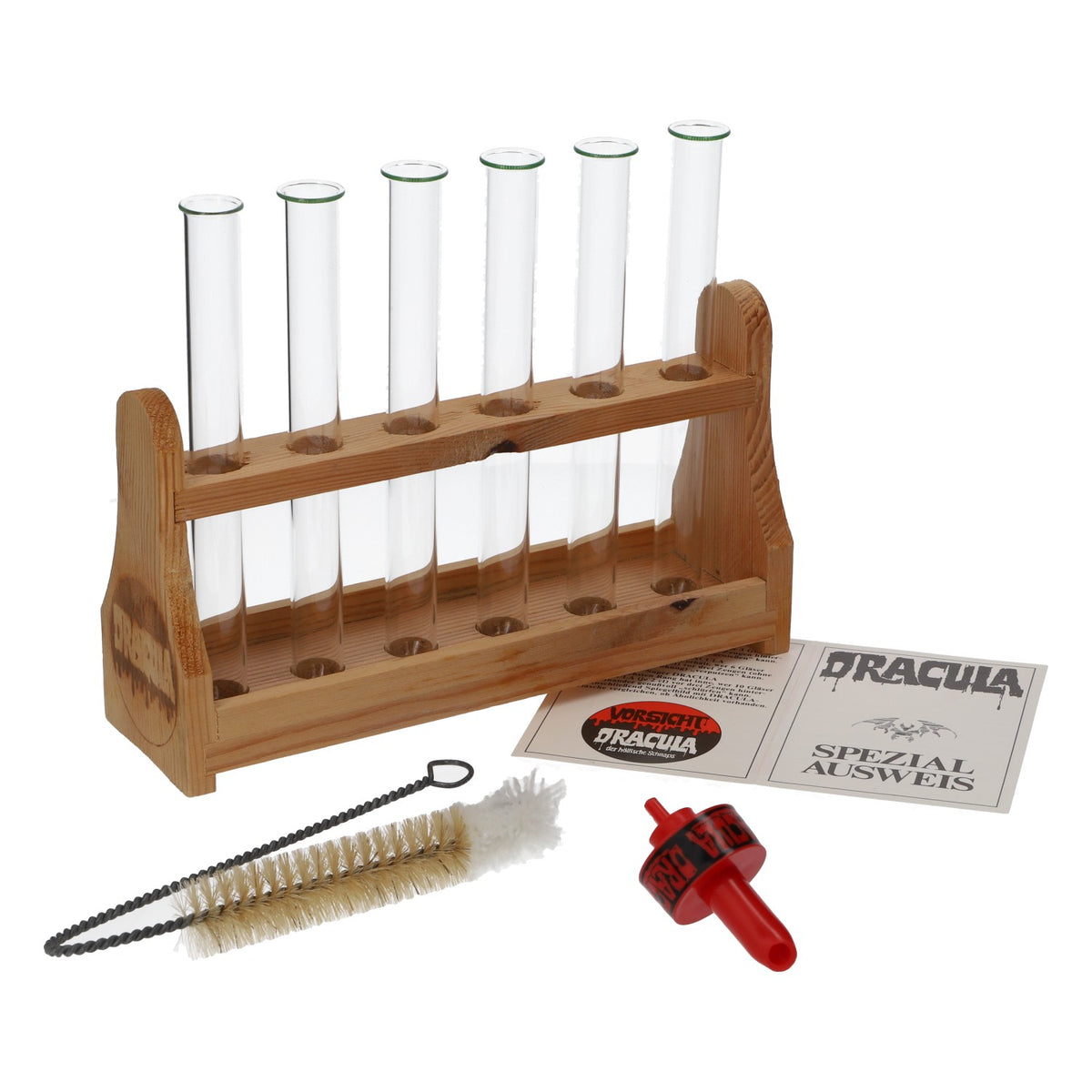 Dracula liqueur shot glass set, 6 test tubes + wooden holder – View 4