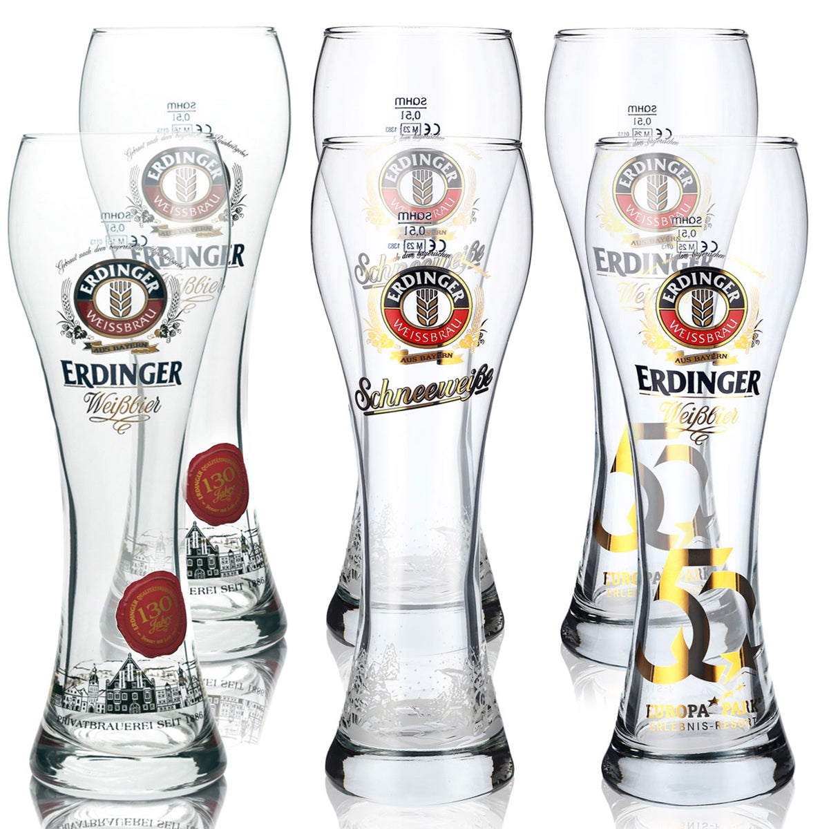 Erdinger Beer Bar Bundle Set III consisting of 6x beer glasses 0.5l in various designs