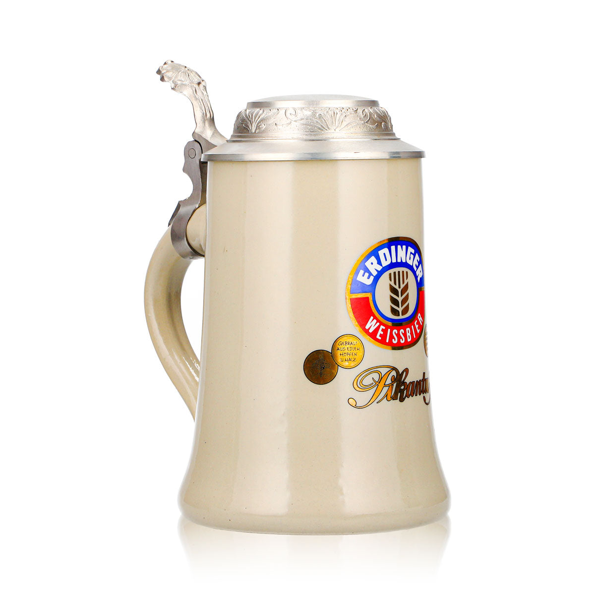 Erdinger Weissbräu Beer Glass Clay Mug, 0.5 L, with Pewter Lid, Pikantus Clay Cream – View 2