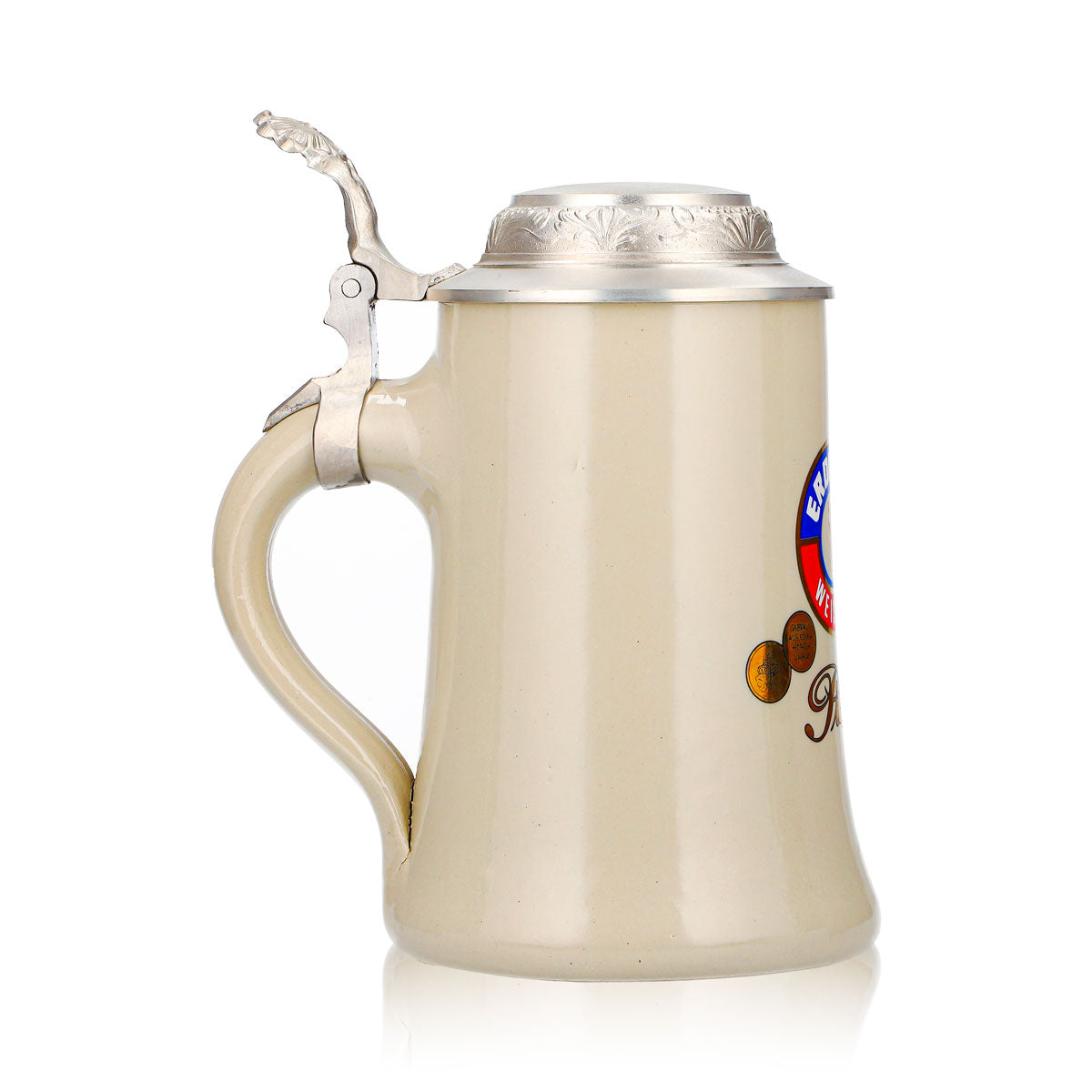 Erdinger Weissbräu Beer Glass Clay Mug, 0.5 L, with Pewter Lid, Pikantus Clay Cream – View 3