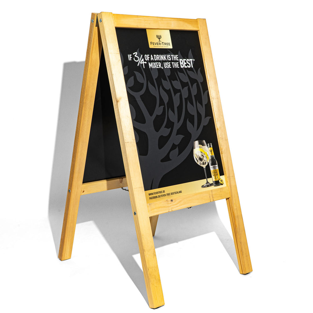 Fever Tree A-frame display stand, wooden frame, chalkboard, restaurant sign