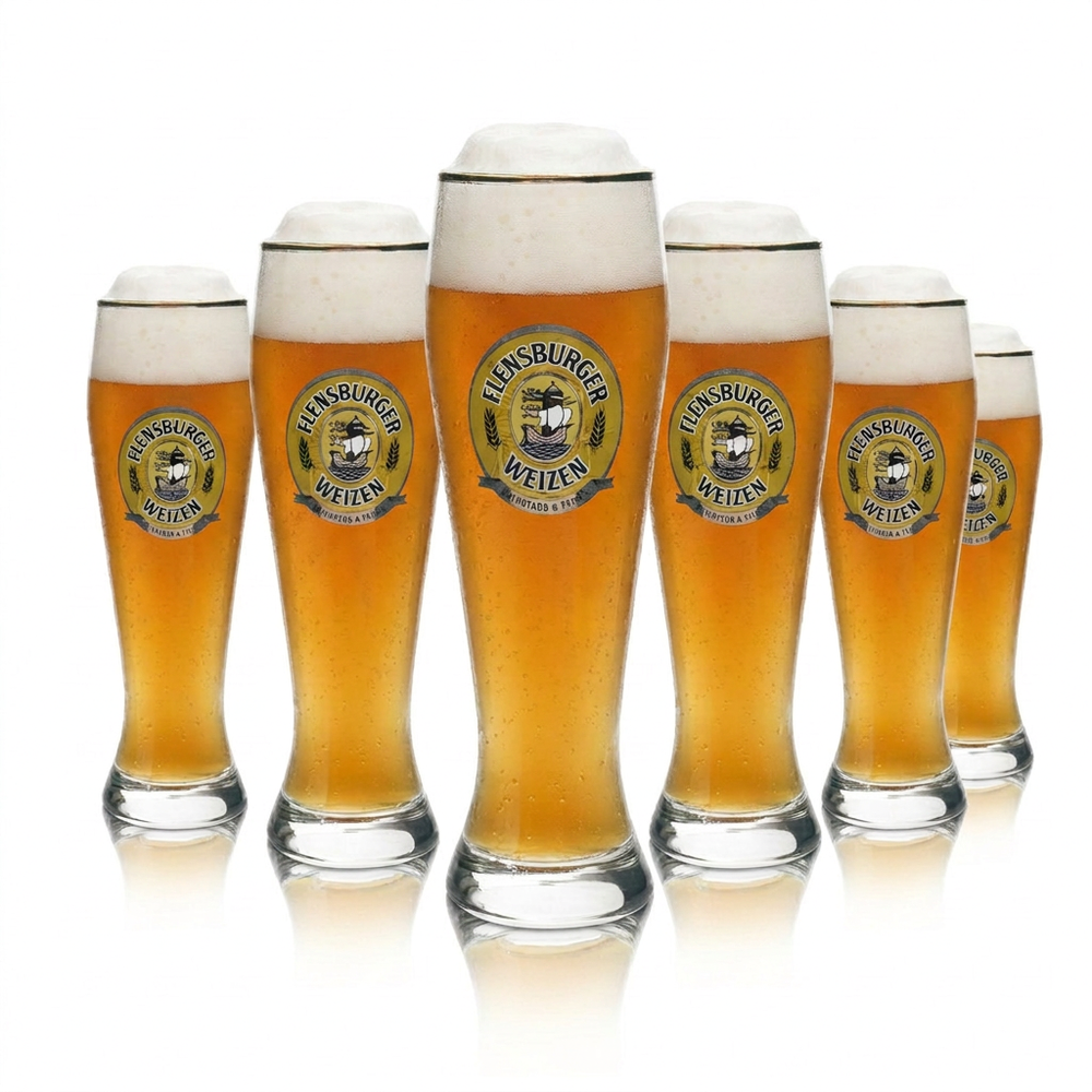 Flensburg Wheat Beer Glasses, Set of 6, 0.3 L, Wheat Beer Glass with Gold Rim, Hefeweizen, Rastal