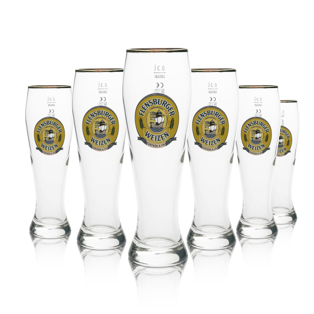 Flensburg Wheat Beer Glasses, Set of 6, 0.3 L, Wheat Beer Glass with Gold Rim, Hefeweizen, Rastal – View 2