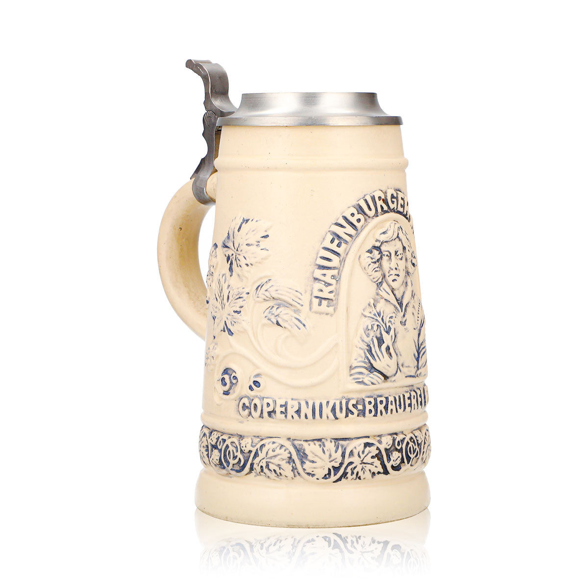 Frauenburg "Mumme" Beer Glass Clay Jug, 0.74 L, with Pewter Lid and Copernicus Relief – View 2