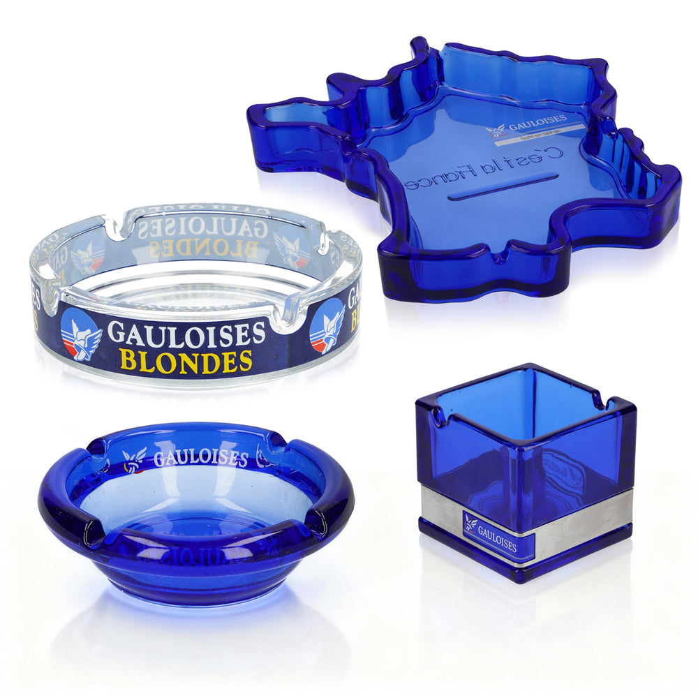Gauloises Smoker Bundle Set of 3x ashtrays, blue series, 1x transparent