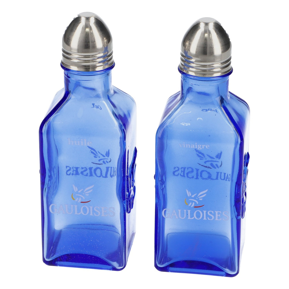 Gauloises Cigarettes Glass Oil and Vinegar Bottle Set Menagenset Blue – View 2