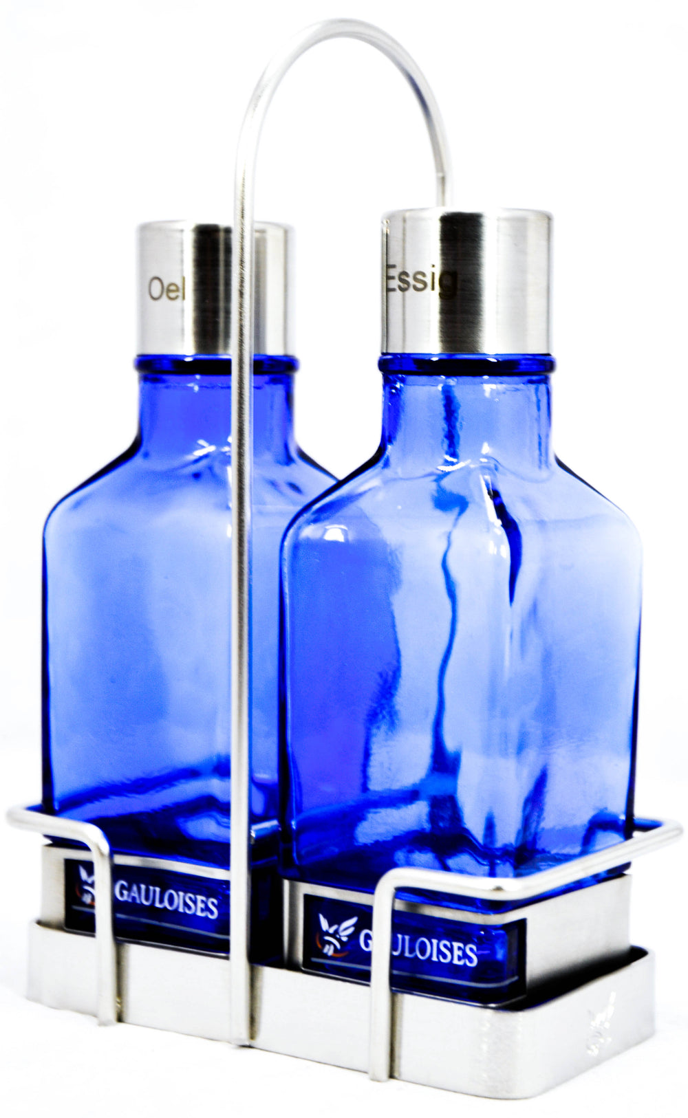 Gauloises cigarettes Oil and vinegar bottle Menagenset Stainless steel basket