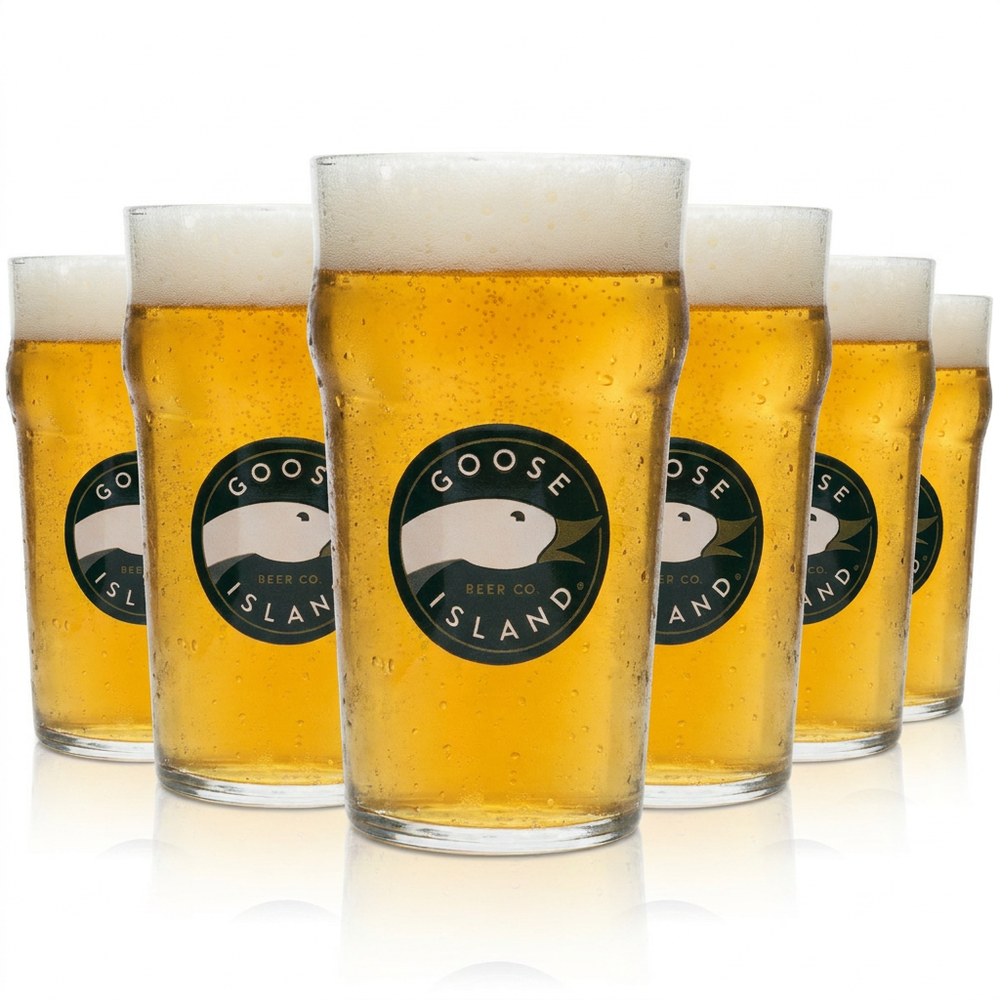 Goose Island Beer Glasses, Set of 6, 0.5-Liter Pint Glass, Nonic Craft Beer IPA Glass
